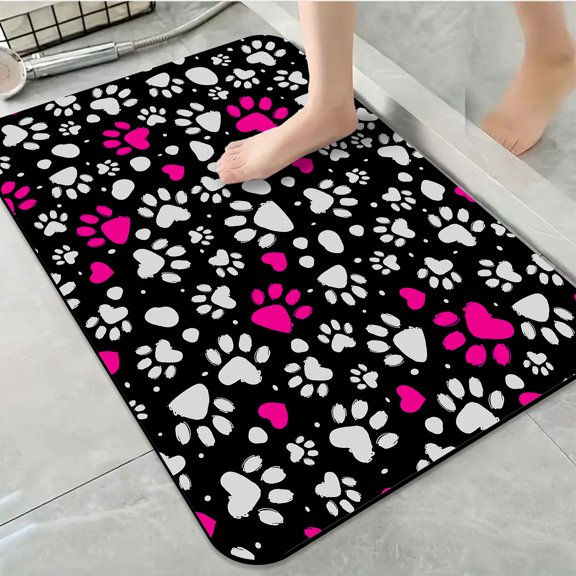1pc Paw Heart Black Pattern Bathroom Rug Bathroom Decor and Accessories- Durable,Anti Slip,And Quick Drying,Suitable For Indoor/outdoor Use - Perfect For Bathrooms,Bedrooms,Kitchens