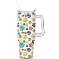 thumbnail image 1 of 1pc Paw prints 40oz Tumbler with Straw & Handle - Insulated Stainless Steel Cup | Holiday Gift for Man Women (Christmas, Valentine's, Birthday), 1 of 5