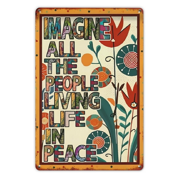 [1pc Peace Garden Metal Sign] 1pc Inspirational Peace Garden Metal Sign, Iron Imagine All The People Living Life In Peace Decorative Flag, Hippie Bohemian Style Outdoor Yard Art