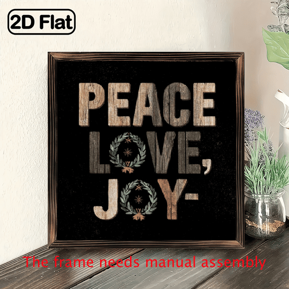 1pc Peace Love Joy Frame Wooden Sign Vintage Farmhouse Wall Art with Distressed Font and Design, 8x8inch Reclaimed Wood, Wall-Mounted Home Decor for Entryway, Living Room, Bedroom, Tabletop