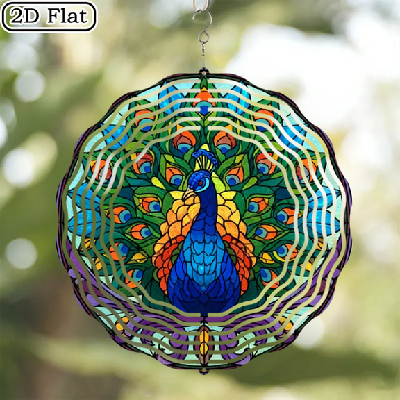 1pc Peacock Metal Wind Turbine, Peacock Windmill, Outdoor Hanging Metal Wind Sculpture, 3D Visual Rotating Ornament, Courtyard Garden Decoration Pendant, Ideal Gift for Home, Wedding, Birthday