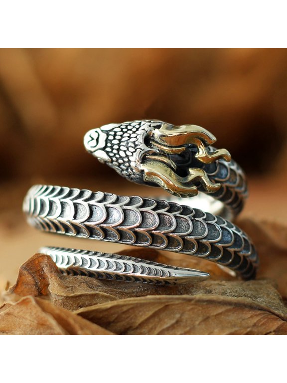 1pc Personality Trendy Python Flying Dragon Finger Ring, Vintage Adjustable Ring Ethnic Style Jewelry Accessories