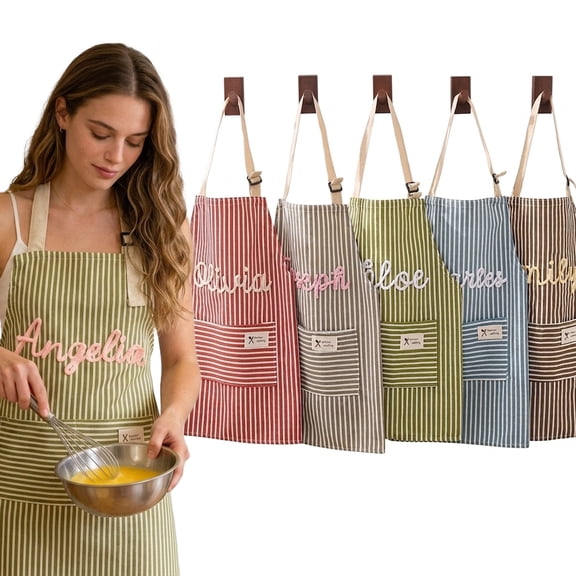 1pc Personalized Apron Gift for Mom, Custom Rope Embroidered Kitchen Apron, Cooking Apron with Pocket, Housewarming Gift for Her, Cooking Gift