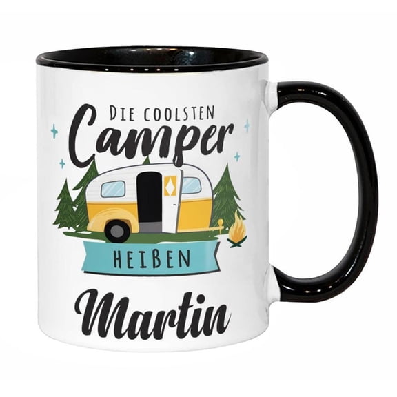 1pc Personalized Camping Mug Name Text Vintage Van Campfire Design Microwave Ceramic Coffee Cup RV Camping Trip Campers Birthday Anniversary Housewarm