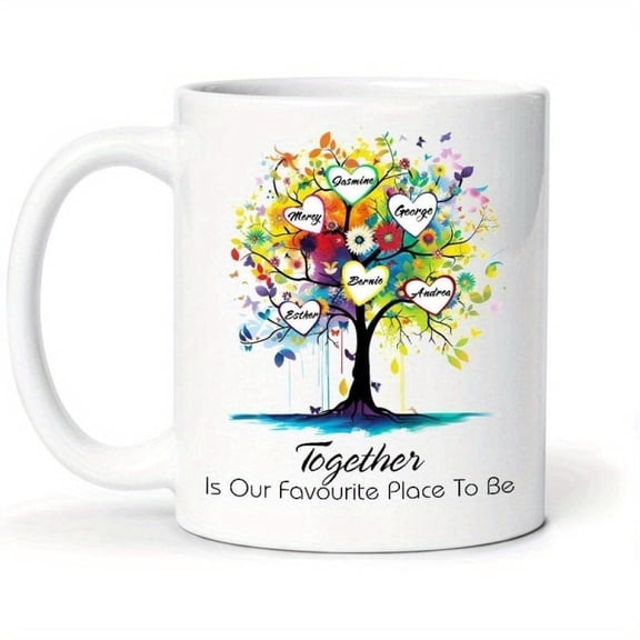 1pc Personalized Ceramic Family Mug with Custom Names Together Is Our Favorite Place to Be Tree Design Reusable Coffee Cup Family Ideal Mother S Day W