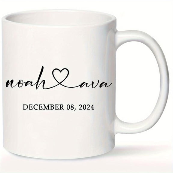 1pc Personalized Couple s Coffee Mug 11oz Ceramic Custom Names Date Insulated Dishwasher Microwave Valentine s Christmas Birthday Him Her White with B