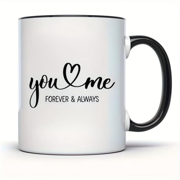 1pc Personalized Couples Coffee Mug Custom You Me Forever Valentine s with Elegant Black Cursive Lettering Dishwasher Safe Ceramic Cup Hot Cold Drinks