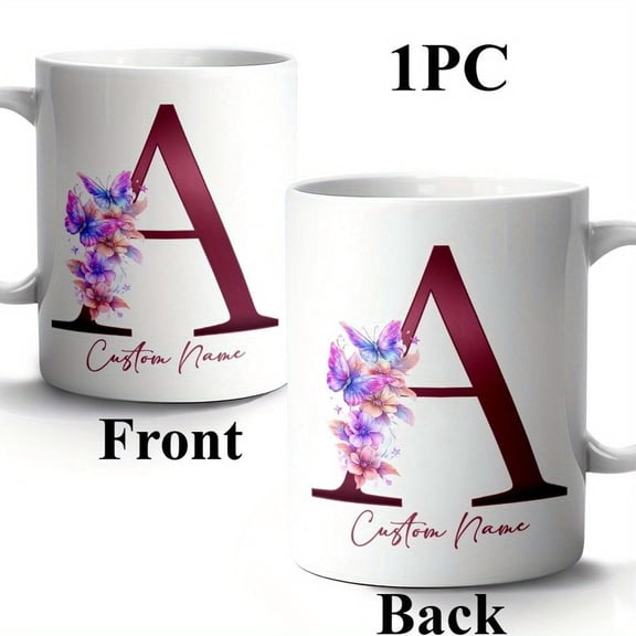 1pc Personalized Floral Initial Mug Custom Name Cup 11oz White Girlfriend Best Friend Christmas Graduation or Party