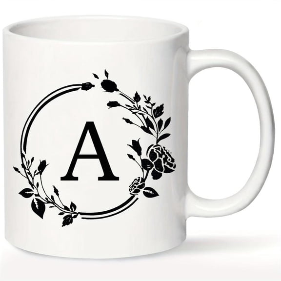 1pc Personalized Floral Letter Ceramic Coffee Mug 11OZ Insulated Reusable Round Cup Office Home Ideal Christmas Halloween Easter Thanksgiving Hand Was