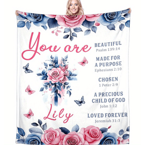 1pc Personalized Inspirational Bible Verse Blanket for Women-Custom "I Am", 280GSM Soft Cozy Flannel, All Season, Halloween Christmas Birthday Holiday Gift, Cherish Family Friends&Loved Ones Memories