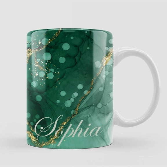 1pc Personalized Marble Marble Name Text Number Coffee Mug Green Black Marble Design with Freeze Ceramic Cup Birthdays Christmas Office Camping Use Na