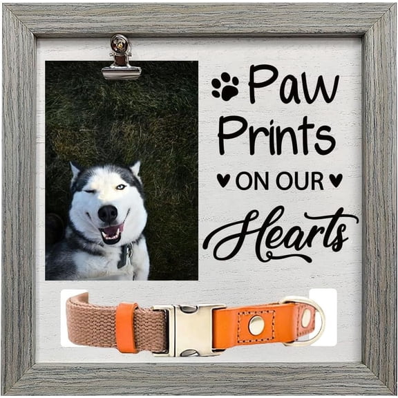 1pc Pet Photo Frames for Tabletop Display Photo Frame Square with Word Gray Paw Print 230x230mm MDF