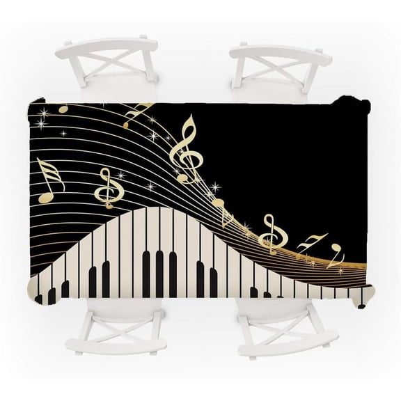 1pc Piano and Music Note Tablecloths 54" Square Instrument Melodic Dining Room Kitchen Table Cloth Cover Tabletop Decoration for Indoor Outdoor Picnic Camping Wedding Parties Decor Black