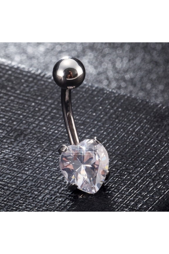 1pc Piercing Jewelry Brass Cubic Zirconia Ring Belly Rings with 304 Stainless Steel Bar Lead Free & Cadmium Free Heart Platinum Clear 20x8mm Bar: 15 Gauge(1.5mm) Bar Length: 3/8"(10mm)