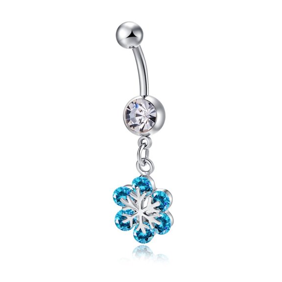 1pc Piercing Jewelry Brass Cubic Zirconia Navel Ring Navel Ring Belly Rings with 304 Stainless Steel Bar Lead Free & Cadmium Free Flower Deep Sky Blue 42x10mm Bar Length: 3/8" Bar: 14 Gauge