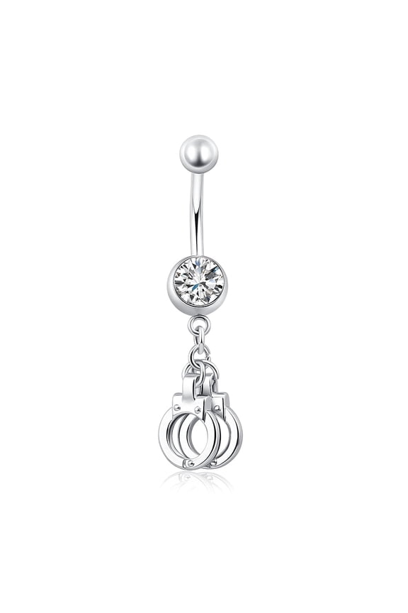 1pc Piercing Jewelry Brass Rhinestone Handcuffs Navel Ring Belly Rings 43x9mm Bar Length: 3/8"(10mm) Bar: 14 Gauge(1.6mm)
