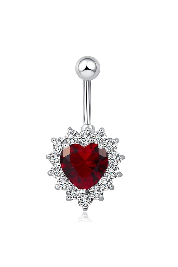 1pc Piercing Jewelry Real Platinum Plated Brass Rhinestone Heart Navel Ring Belly Rings Siam 32x16mm Bar Length: 3/8"(10mm) Bar: 14 Gauge(1.6mm)