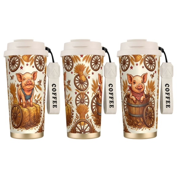 1pc Pig Tumbler 18oz Smiley Face Sun & Moon Galaxy Pig, Leak-proof Vacuum Insulated Coffee Mug
