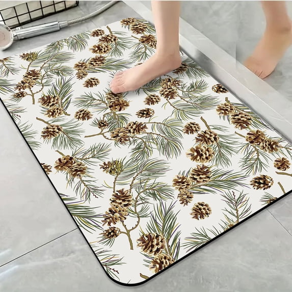1pc Pine Branch and Cone Bathroom Rug Bathroom Decor and Accessories- Durable,Anti Slip,And Quick Drying,Suitable For Indoor/outdoor Use - Perfect For Bathrooms,Bedrooms,Kitchens