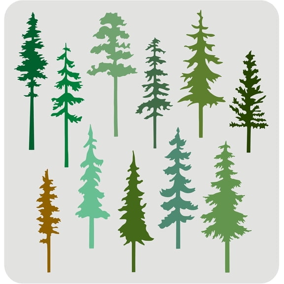 1pc Pine Tree Decor Stencil 11.8x11.8 inch Large Forest Reusable Mylar DIY Art Craft Painting Template Chalk Signs Natural Plant Stencils