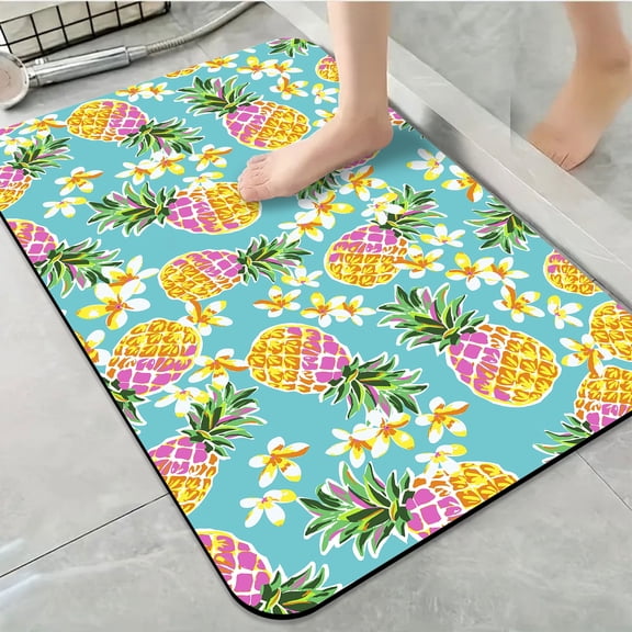 1pc Pineapple and Flower Bathroom Rug Bathroom Decor and Accessories- Durable,Anti Slip,And Quick Drying,Suitable For Bathrooms,Bedrooms,Kitchens,And Laundry Rooms - Washable Bathroom Mat