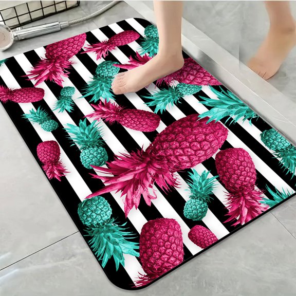 1pc Pineapples Stripes Bathroom Rug Bathroom Decor and Accessories- Durable,Anti Slip,And Quick Drying,Suitable For Indoor/outdoor Use - Perfect For Bathrooms,Bedrooms,Kitchens