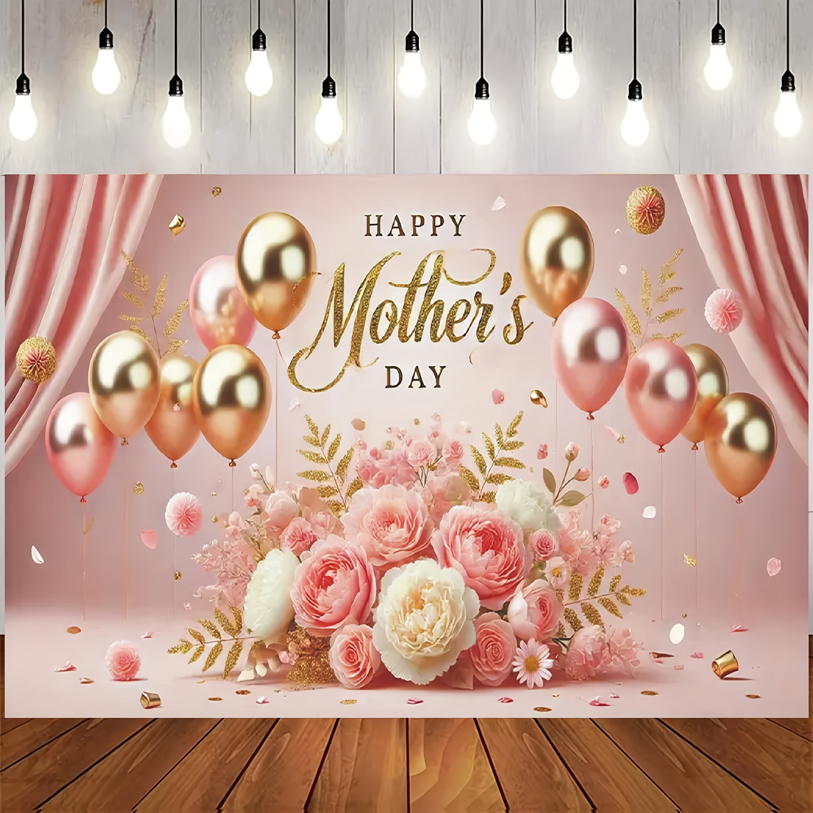 1pc, Pink Background Mother's Day Supplies Love Mom Every Day Happy ...