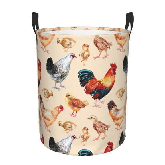 Bold Rooster Print Laundry Basket -Stores Flat | High Capacity Collapsible Clothes Bin with Farmhouse Charm,a Fun & Practical Organizer for Kitchen,Bathroom or Country Home Decor