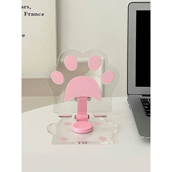 1pc Pink Cat Paw Transparent Acrylic 360 Degree Rotatable Foldable Tablet Stand Holder For Smartphones IPad Compatible With IPhone Android Phone Gift-