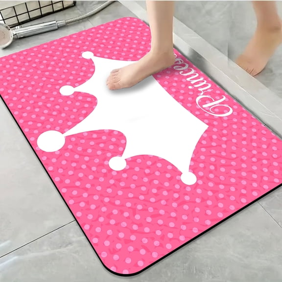 1pc Pink Crown with Princess Text Bathroom Rug Bathroom Decor and Accessories- Durable,Anti Slip,And Quick Drying,Suitable For Indoor/outdoor Use - Perfect For Bathrooms,Bedrooms,Kitchens