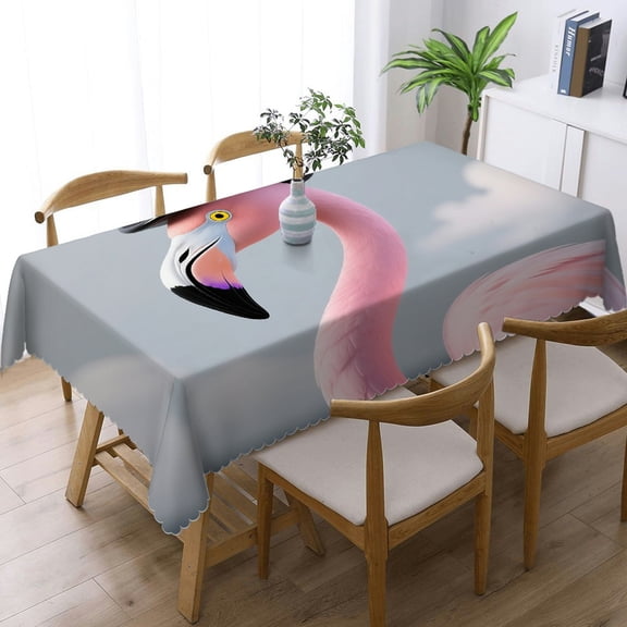 1pc Pink Flamingo Print Rectangular Tablecloth, Polyester Tablecloths Holiday Party Tablecloth, Pink Flamingo