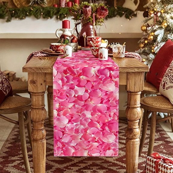 1pc Pink Floral Confetti Table Runner, 2D Flat Printed Table Flag, Kitchen Home Decor for Christmas, Thanksgiving Holiday Parties
