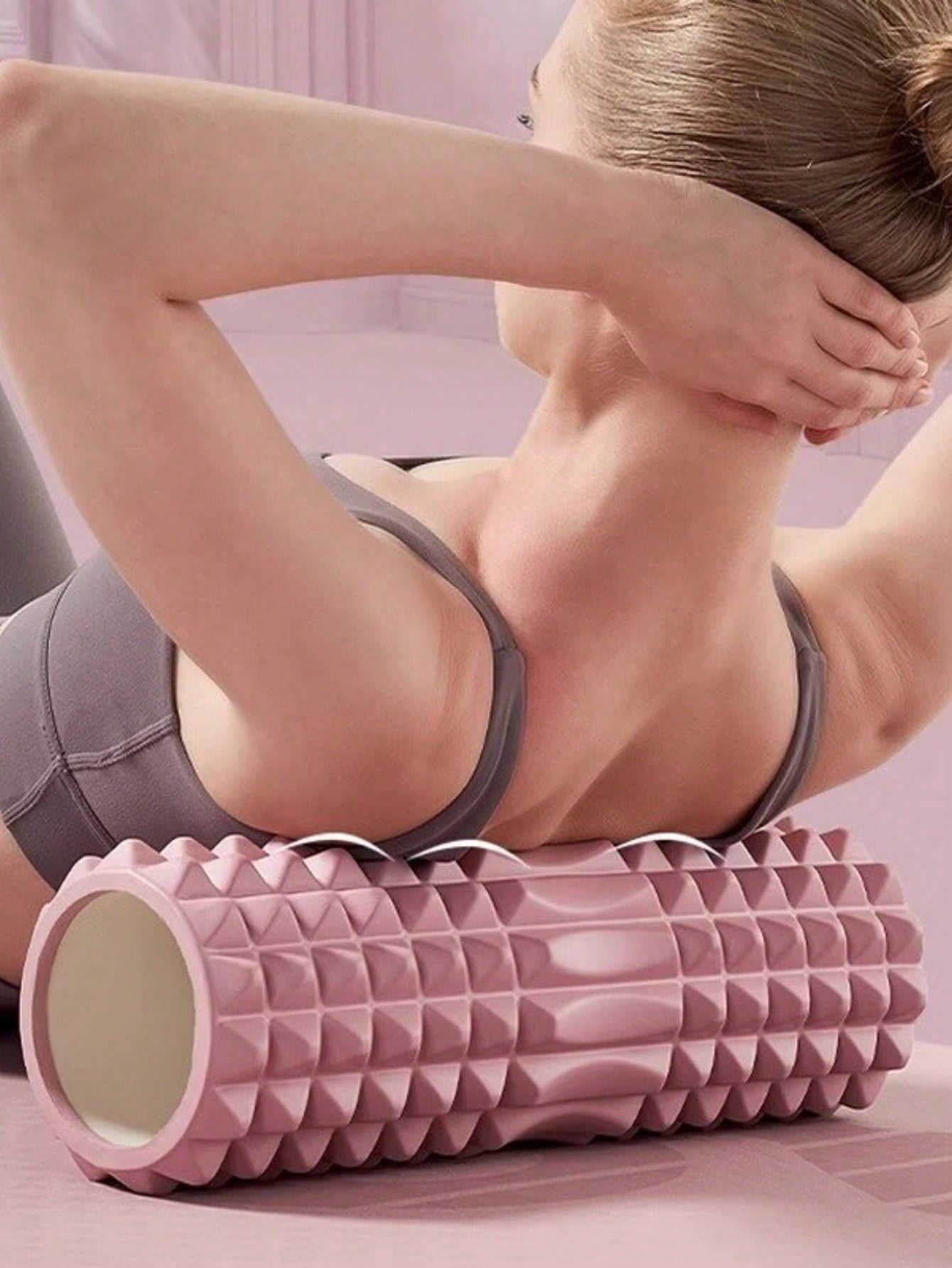 1pc Pink Foam Yoga Massage Roller, High Density Textured Muscle Roller for Deep Tissue Massage, Lightweight Fitness Accessory for Yoga, Pilates & Muscle Recovery