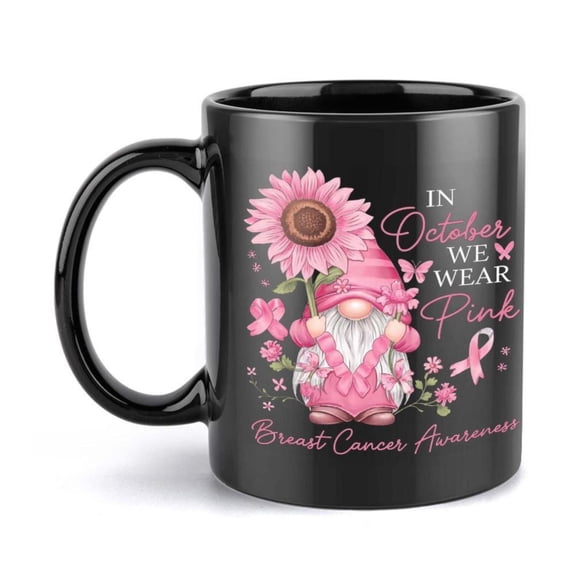 1pc Pink Gnome Sunflower Breast Cancer Awareness Ceramic Coffee Mug Funny Reusable Dishwasher Grandpa Birthday Holiday Gifts Ideal Juice Milk More