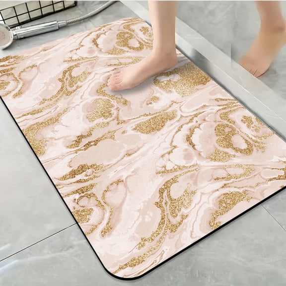 1pc Pink and Gold Marble Texture Bathroom Rug Bathroom Decor and Accessories- Durable,Anti Slip,And Quick Drying,Suitable For Indoor/outdoor Use - Perfect For Bathrooms,Bedrooms,Kitchens