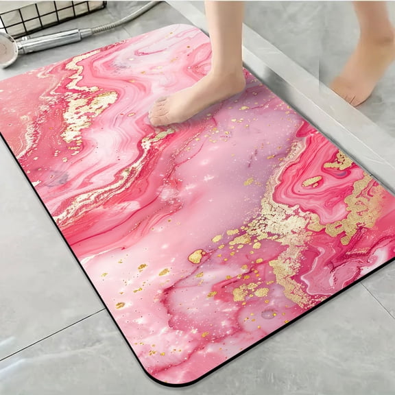 1pc Pink and Gold Marble like Bathroom Rug Bathroom Decor and Accessories- Durable,Anti Slip,And Quick Drying,Suitable For Indoor/outdoor Use - Perfect For Bathrooms,Bedrooms,Kitchens,Terraces