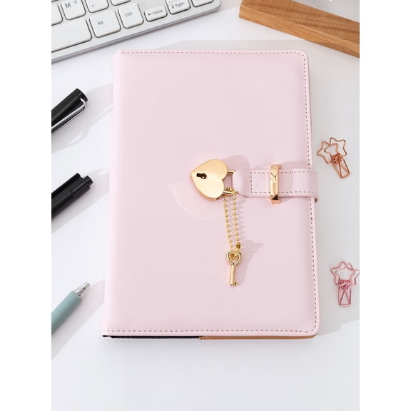 1pc Pink Heart Shaped Lock Journal Notebook, Multifunctional Business Office Record Book