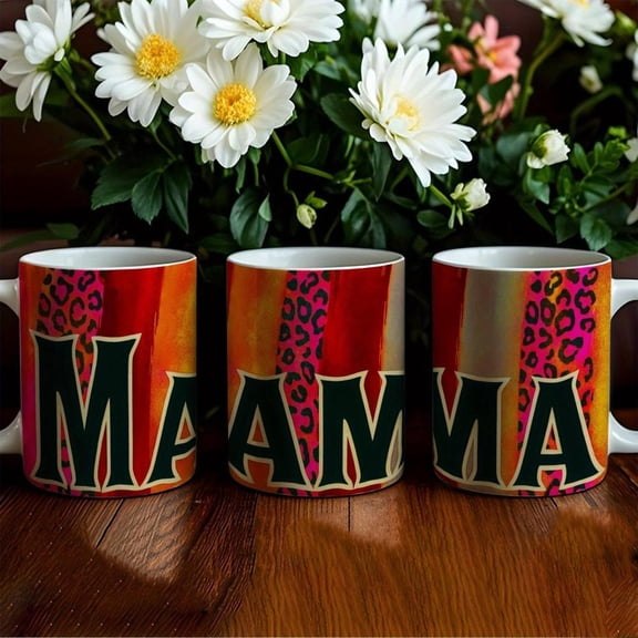 1pc Pink Leopard Print Coffee Mug with Black Golden M Letter 11oz Cup Room Decor Dishwasher Pink Black Animal Print Cup MA Initials Design