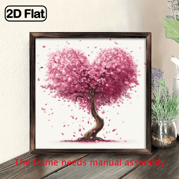 1pc Pink Love Tree Art Sign 8x8 Inch Rustic Farmhouse Wooden Wall Desk Decor, Heart-Shaped Tree Design with Pink Blossoms, Valentine's Day Gift for Home , Decor, Romantic Aesthetic,