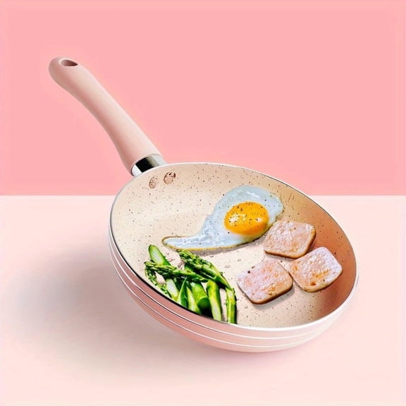 1pc Pink Maifan Stone Pot, 6.5inch Non-stick Soup Pot, Frying Pot, Flat Cooking Utensils, Kitchen Utensils for Daily Cooking, Food Supplement