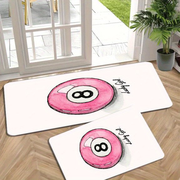 1pc A Pink Pool Ball with the Number Writte Kitchen Carpet, Flannel Material Is Soft, Comfortable and Easy to Clean, Suitable for Bedroom, Living Room, Dining Room, Kitchen and Bathroom Carpet Mats