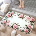 thumbnail image 1 of 1pc Pink Roses Border Absorbent Non-Slip Bathroom Thickened Flannel Rug Decor,Soft,Quick Drying,Suitable For Indoor/outdoor Use,Bathrooms,Bedrooms,Kitchens,Terrace,Laundry Rooms,16"x24", 1 of 9