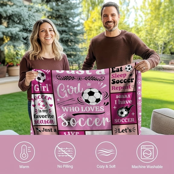 1pc Pink Soccer Blanket 1pc Soft Pink Flannel Football Blanket Soccer Themed Design Machine Washable All Season Use Perfect Gift for Soccer Enthusiasts and Sports Lovers
