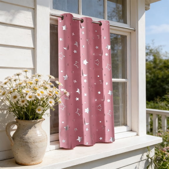 1pc Pink Star Shade Curtains - Full Blackout Polyester Fabric, Spring Decor, Star Design, and Skin-Friendly, Easy to Hang with Grommets, for Bedroom, Living Room, Bay Window, Outdoor Use