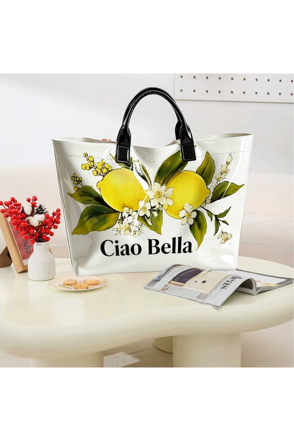 1pc Pink Striped Ciao Bella Printed Tote Bag, Commute Campus Daily Travel Outing, Fashion Tote Bag, Thanksgiving & Christmas Gifts
