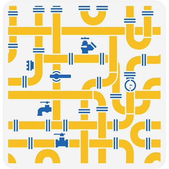 1pc Pipe Stencil 11.8x11.8inch Reusable Plumbing Pattern Painting Template DIY Craft Water Pipe Decoration Stencil for Painting on Wall Wood Tile Fabric and Furniture