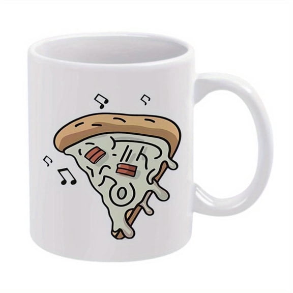 1pc Pizza Slice Design Ceramic Coffee Mug 11oz with Musical Notes Hand Wash Only Reusable Friends Family Kitchen Dining Accessories Pizza Gifts Home Dining Whimsical Style Durable