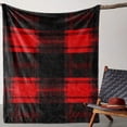 thumbnail image 1 of 1pc, Plaid Flannel Throw Blanket, Warm Soft Cozy, Red & Black Checkered, Versatile for Sofa, Bed, Car, Office, Camping, Travel, All-Season Gift, Polyester, Digital Print, 1 of 6