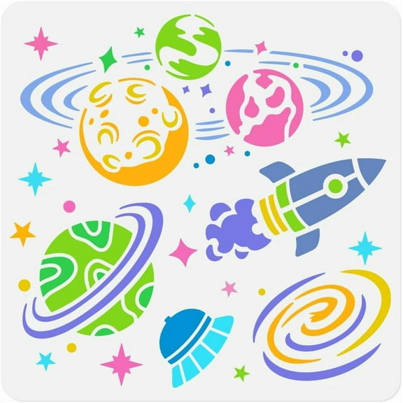 1pc Planet Space Rocket Wall Stencil forPainting 11.8x11.8 Galaxy Star Stencil