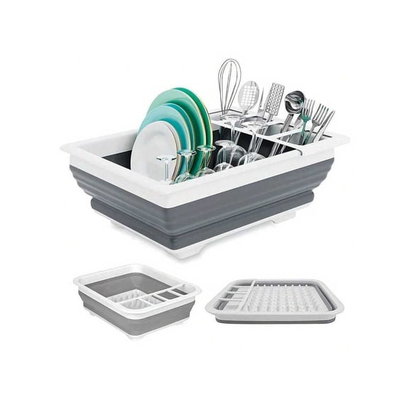 1pc Plastic Dish Rack, Collapsible Dish Drying Rack With Utensil Holder, Foldable Tableware Storage Rack, Kitchen Storage Basin, Space-Saving Sink Drainer For Home, RV